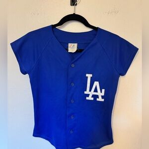 VTG 90s Majestic Los Angeles Dodgers Jersey Royal Blue Womens Kids XS